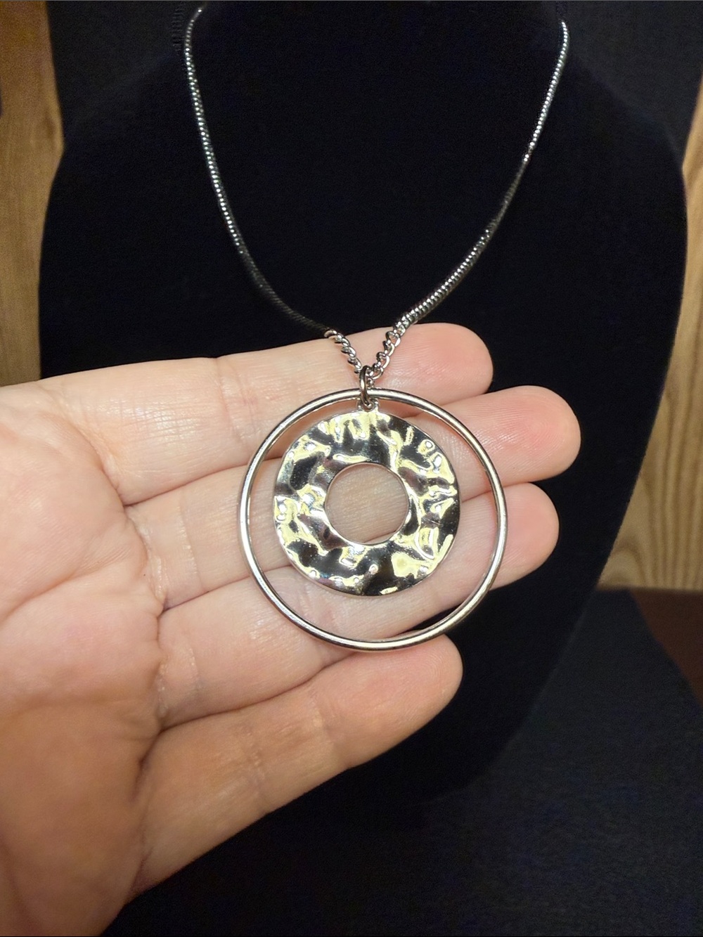 Silver-Tone Textured Donut Pendant Necklace